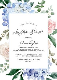 Elegant Blue Hydrangea | White Lingerie Shower Invitation White Engagement Party, Hydrangea White, Elegant Bridal Shower, Paper Types, Personalised Wedding Invitations