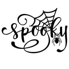 the word spooky written in black ink with a spider on it's web