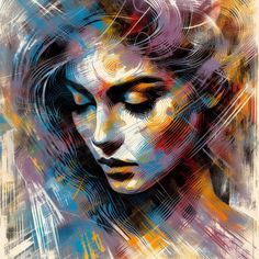 an abstract painting of a woman's face