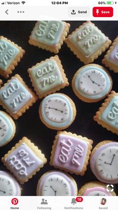 some cookies that are shaped like clocks and words with the word time on each one