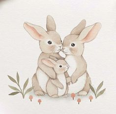 two rabbits holding each other in their arms