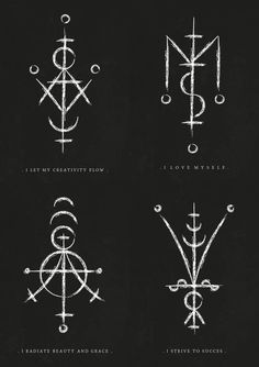 four different types of symbols on a black background