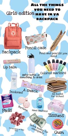 School Backpack Organization, Middle School Essentials, School Emergency Kit, Freetime Activities, School Backpack Essentials