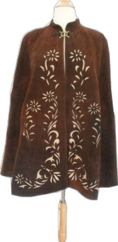 Brown Bohemian Cape Outerwear, Bohemian Brown Cape Outerwear, Brown Spring Cape Outerwear, Traditional Brown Cape For Fall, Brown Cape-style Outerwear For Spring, Brown Cape For Spring Season, Brown Long Sleeve Cape For Spring, Brown Long Sleeve Spring Cape, Vintage Brown Winter Cape