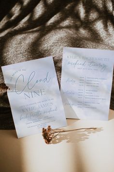 two pieces of paper sitting on top of a table next to each other with writing on them