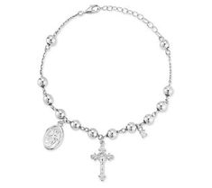 Accessorize in this shiny rosary-style bracelet, and you'll always have a reminder to take a moment (or two) for prayer in the middle of your day. From Sterlina Silver. Spiritual Silver Rosary Bracelet With Charms, Spiritual Charm Bracelet With 8mm Beads, Silver Rosary, Rosary Bracelet, Rosary, In The Middle, Fashion Bracelets, The Middle, Take A