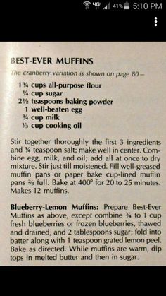 the recipe for best ever muffins is shown