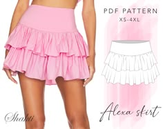 a women's short skirt with ruffles on the bottom and side, in pink