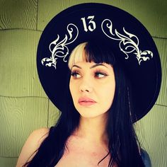 "Welcome to Witchwood's brand new XL wide brim hats! These hats have our biggest brim yet! They are made of sturdy vegan felt and are all hand printed.   Vegan Felt Size: 23\" (but size is adjustable and can be sized down, inside the hat) PLEASE NOTE: These hats have a bit more \"give\" to the circumference and can fit a slightly bigger size than our other wide brim hats Brim - 3.75\" wide Hat Color - Black Print Color - White" Black Curved Brim Fedora For Halloween, Black Brimmed Fedora For Halloween, Witch Horror, Goth Witch, Grey Fur, Floppy Sun Hats, Wide Brim Hats, Hat Beret, Brim Hats