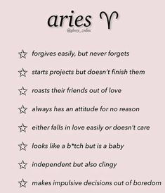 the words are written in black and white on a pink background that says aries v