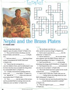 a crossword puzzle with the words nephi and the brass plates