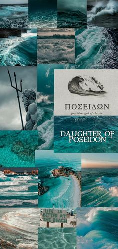 a collage of photos with the words daughter of poseon in different languages and colors