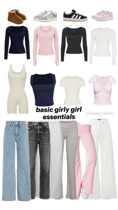 basic girly girl essentials| outfit inspiration | school outfit | minimal school outfit | wardrobe capsule | navy pink and white outfits | that girl outfits | clean girl outfit inspiration inspo | basic girly girl outfits | girly girl outfits | pink outfits | girly girl wardrobe capsule Basic Outfit With Accessories, It Girl Wardrobe, Basic Outfit Essentials, Basic Clothes Every Girl Should Have, Basic Girl Essentials, Cute Everyday Outfits Girly, Teen Girl Capsule Wardrobe, Clothes Every Girl Should Have, Cute Fits With Jeans