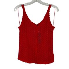 In Like New Condition. Red Crochet Knit Button Down Tank Top. See Measurements In Pictures. Great For 4th Of July, Beach, Party, Summer, Memorial Day, Labor Day, Veteran's Day, Casual, Lightweight. Red Knitted V-neck Top, Red Fitted Crochet Lace Top, Red Crochet Top For Vacation, Red Crochet Lace Top For Vacation, Red Knit Top For Beach, Red Knit Crochet Top For Summer, Red Open Knit Top, Red Casual Crochet Lace Top, Red Crochet Lace Casual Top