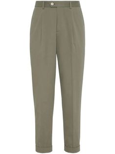 Brunello Cucinelli garment-dyed Gabardine Trousers - Farfetch Chino Cotton Twill Pants With Belt Loops For Work, Chino Cotton Twill Bottoms With Belt Loops For Workwear, Chino Cotton Twill Workwear Bottoms With Belt Loops, Workwear Chinos With Belt Loops And Straight Hem, Workwear Chinos With Straight Hem And Belt Loops, Workwear Khaki Chinos With Welt Pockets, Khaki Chinos Trousers For Work, Business Casual Khaki Pants With Belt Loops, Khaki High-waisted Chinos For Work