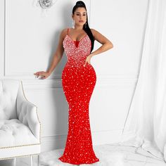 Elegant Evening Dress, Party Dress, Cocktail Dress, Ball Dress, Ball Gown, Formal Dress, Graduation Dress, Prom Dress, Bridesmaid Dress, Evening Dress, Nightclub Dress, Sleeveless, Backless Spaghetti Strap Long Dresses, Bodycon, Vestidos. Looking for something special to wear to your next big event? Then our luxurious figure hugging mermaid dress may be just what you are looking for. Made from high quality polyester, spandex with intricate pearl and diamante beading our beautiful chic evening dr Mermaid Maxi Dress, Suspender Dress, Fashion Night, Mermaid Fashion, Polyester Dress, Evening Party Dress, Maxi Dress Party, Sleeveless Maxi Dress, Club Dresses