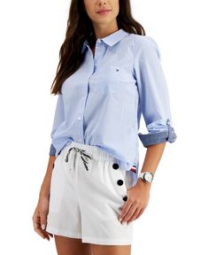 in stock Tommy Hilfiger Shirt Women, Hilfiger Outfits, Tommy Hilfiger Vintage, Tie Neck Tops, Flag Logo, Tommy Hilfiger Shirts, Tommy Hilfiger Women, Shirt Online, Women Long Sleeve