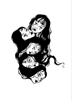 three women with long hair are in the shape of a letter s