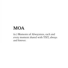 the words moa are written in black and white on a white background with text below