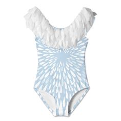 This Stella Cove Swimsuit Will Be Your Girl's Favorite! A Sky Blue One Piece With White Splash Print And Fabulous Petal Details At The Shoulder Make It So Fun To Wear. Scoop Back. True To Size. White Ruffled Swimwear For Play, Spring Beach Fitted Onesie, Blue Onesie For Beach In Summer, Playful Blue Onesie For Summer, Playful Blue Summer Onesie, White Ruffled Onesie For Playwear, Summer Onesie For Playwear, Fitted, Blue Summer Bodysuit For Playwear, Fitted Summer Onesie For Playwear