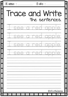 trace and write the sentences worksheet for kids to practice handwriting, including