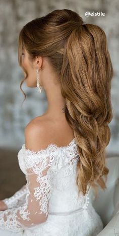 Wedding hairstyle idea; Featured: Elstile Ponytail Inspiration, Strapless Dress Hairstyles, Sanggul Modern, Long Ponytail, Romantic Wedding Hair