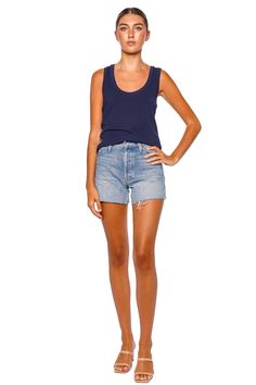 Image Frayed Denim, Mother Denim, Denim Short, Pure Cotton, Full Length, Denim Shorts, Perfect Fit, Pure Products, Clothes