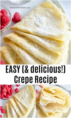 easy and delicious crepe recipe with raspberries on the side for dessert