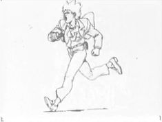 a black and white drawing of a man running with a baseball glove in his hand