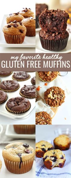 chocolate muffins with text overlay - my favorite healthy gluten free muffins