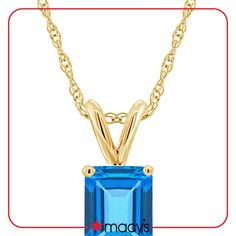 in stock Yellow Gold Blue Topaz Necklaces With Diamond Cut, Elegant Blue Topaz Jewelry From Macy's, Gold Rope Chains, Blue Topaz Pendant, Rope Chain, Blue Topaz, Topaz, Pick Up, In Store