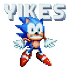 an image of sonic the hedge character in pixel art with text that reads,'why?