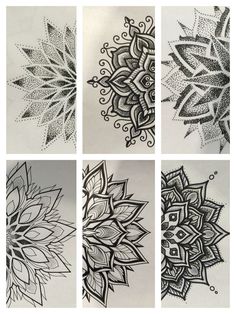 four different designs on white paper with black ink