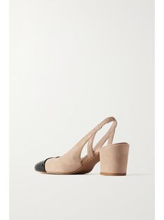 STUART WEITZMAN Suede and patent-leather slingback pumps | NET-A-PORTER Stuart Weitzman Shoes, Mom Outfits, Slingback Pump, Mid Heel, Black Patent Leather, Pump Shoes, Net A Porter, Stuart Weitzman, Women Collection