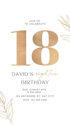 an elegant birthday party card with gold foil on it