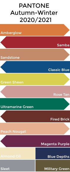 the pantone autumn - winter 2012 / 2011 color palette is shown in different colors