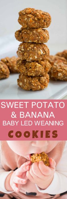 sweet potato and banana baby led weaning cookies with text overlay that reads, sweet potato & banana baby led weaning cookies