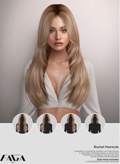 a woman with long blonde hair is shown in three different positions, including the front and back of her head