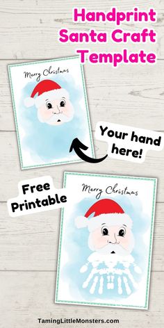 If you want to make handprint cards from kids this Christmas, then you're going to love this free handprint Santa printable art template. It's an easy idea to try at home or in the classroom. Get your copy today. Handprint Cards From Kids, Santa Craft For Toddlers, Santa Craft For Kids, Printable Art Templates, Santa Handprint, Santa Craft, Handprint Christmas Tree