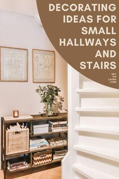 an entry way with white stairs and brown accents