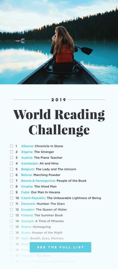 the world reading challenge is being held in front of an image of a woman on a boat