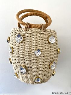 BagForLove - Rhinestone-Embellished Small Straw Bag: Elegant Travel Purse with Bucket Design Product Description Color Beige Type Straw Bag Bag Size Mini Pattern Type Plain Material Straw Size Chart INCH CM Bag Length Bag Width Bag Height Handle Height 5.1 inch 5.1 inch 7.1 inch 3.9 inch Bag Length Bag Width Bag Height Handle Height 13 cm 13 cm 18 cm 10 cm Details Pictures Similar Products h2 { text-align: center; } /* æ¢è¡ */ li{ white-space: normal; word-break: break-all; word-wrap: break-wo Elegant Embellished Beach Bag, Elegant Embellished Beach Bags, Straw Bucket Bag, Bucket Design, Bag Elegant, Travel Purse, Word Wrap, Bag Bag, Straw Bag