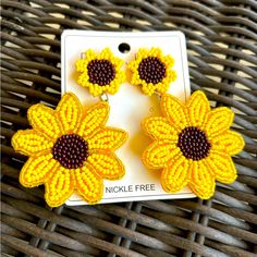 Nickel Free Sunflower Beaded Earrings, Earrings Color, Beaded Earrings, Sunflower, Jewelry Earrings, Women Jewelry, Yellow, Women Shopping, Color