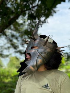 Medieval Spiked Helm - Handcrafted 18 Gauge Steel Elevate your medieval collection with this menacing Spiked Helm, meticulously handcrafted to embody the ferocity and power of medieval warriors. Inspired by classic medieval and fantasy series, this helm is perfect for display, wear, or costume use. Product Details: Materials: 18 Gauge Mild Steel, Leather Straps Finish: Rustic Copper with Black Spikes Size: Full adult size, wearable Head Diameter: 62cm to 66cm Usage: Ideal for LARP (Live Action R Adjustable Fantasy Masks And Prosthetics For Events, Medieval Style Masks And Prosthetics For Masquerade Cosplay, Medieval Mask For Larp, Medieval Costume Accessories For Larp And Cosplay, Medieval Style Masks For Cosplay And Masquerade Events, Adjustable Masks And Prosthetics For Cosplay Events, Warrior Style Masks And Prosthetics For Larp And Halloween, Medieval Costume Accessories For Fantasy And Cosplay Events, Medieval Costume Hats And Headpieces For Halloween