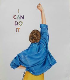 a drawing of a woman raising her arms in the air with words written on it