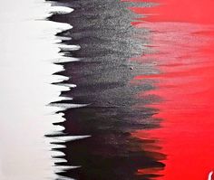 an abstract painting with black, red and white colors