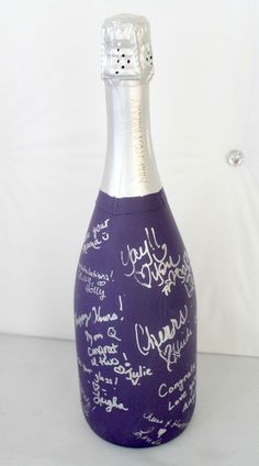 a wine bottle with writing on it