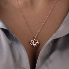 -Lotus Flower Necklace, Sterling Silver Necklace With Stone, Valentine's Day Gift, Special Gift For Mom, Jewerly For Women, Custom Flower Necklace, Minimalist  Flower Pendant MATERİALS: -We use finest high-quality 925 sterling silver for all our jewerly.    -All our jewerly is made by hand with love and care in our localshop. COLOUR:  -Silver, Gold, Rose Gold. GİFT BOX: -Your purchaise  will arrive with LOVELY GIFT BOX.  You will be happy with our pockage. -Our Silver Jewelry is a good present for many occasions. For example; New Year Gift, Christmas Gift, Wedding Gift, Valentine's Day Gift, Girlfriend Gift, Teacher Gift, College Gift, Graduation Gift, Mother Gift, Grandma Gifts, Doughter Gift, Anniversary Gift.   SHIPPING AND PROCESSİNG: -All jewelry  purchased will be shipped within 2- 5 Spiritual Rose Gold Sterling Silver Necklaces, Spiritual Rose Gold Sterling Silver Necklace, Spiritual Style Rose Gold Sterling Silver Necklace, Rose Gold Birthstone Jewelry In Flower Shape, Rose Gold Flower Shaped Jewelry With Birthstone, Rose Gold Flower-shaped Birthstone Jewelry, Rose Gold Flower Shaped Birthstone Jewelry, Flower-shaped Sterling Silver Jewelry For Mother's Day, Sterling Silver Birth Flower Necklaces