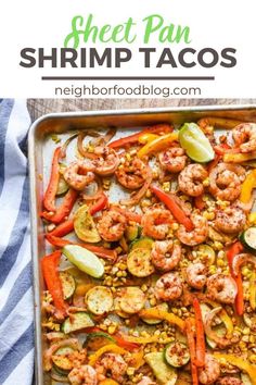 sheet pan shrimp tacos with peppers and zucchini