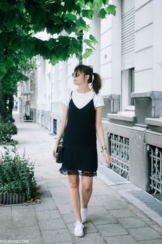 POLIENNE | wearing ZARA slip dress, H&M white tee, COACH bag & CONVERSE sneakers Áo Blu, Dress With Converse, Zara Slip Dress, Dresser Drawer, Polar Bears, Mode Inspo, Bring It, Style Outfits